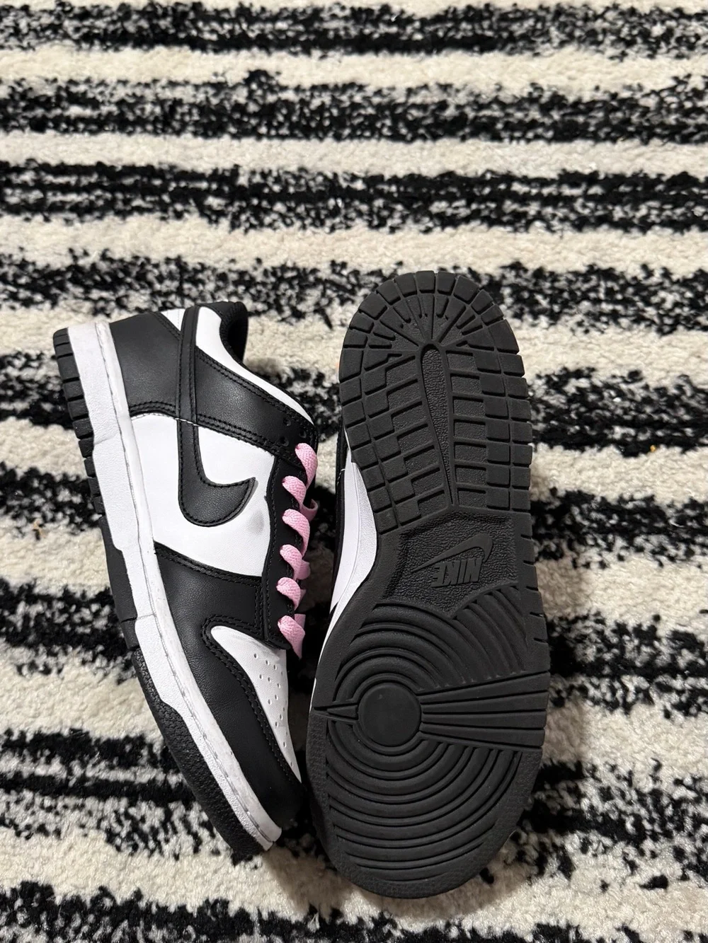Nike Black & White Dunk Low with Pink Laces
